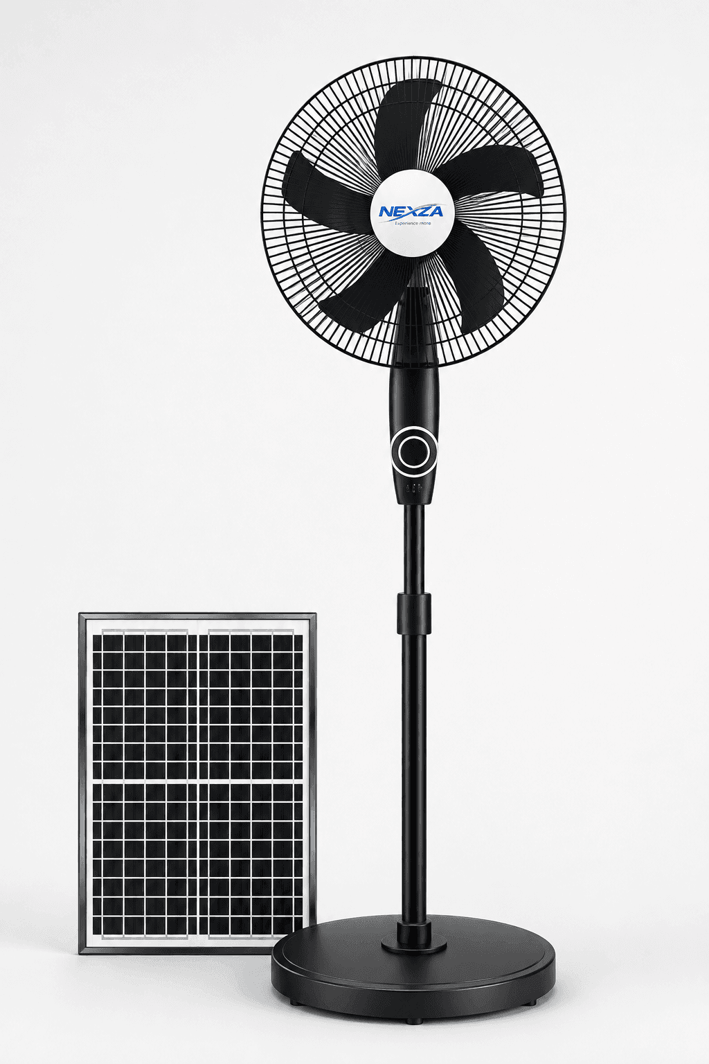 Nexza rechargeable solar standing fan with solar panel3